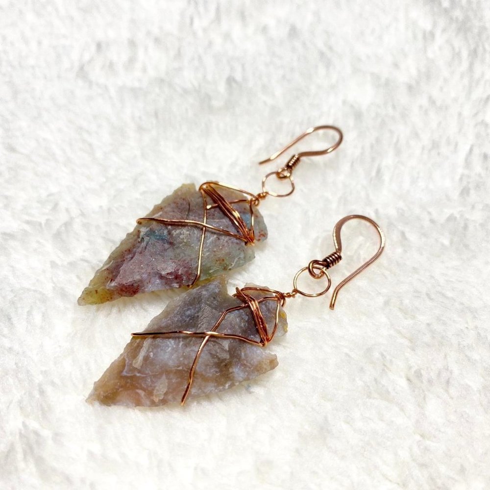 Flint and Copper Arrowhead Earrings